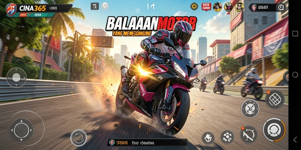 Screenshot CINA365 menampilkan aksi balapan motor yang mendebarkan.