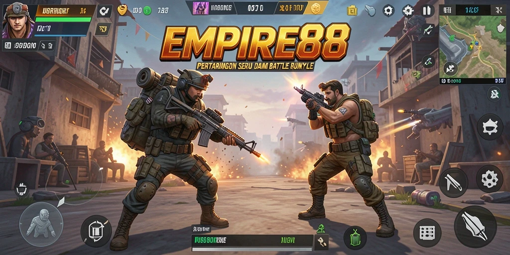 Tampilan layar permainan EMPIRE88 saat bertempur di arena Battle Royale.