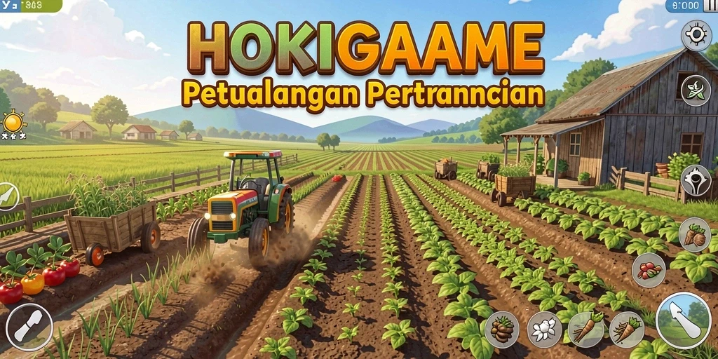 Tampilan screenshot HOKIGAME menampilkan beragam tanaman dan hewan di kebun yang indah.