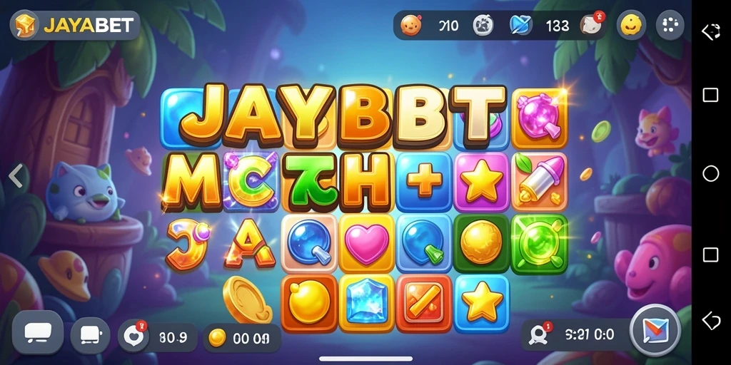 Gambar gameplay JAYABET yang menunjukkan serunya bermain Match-3.