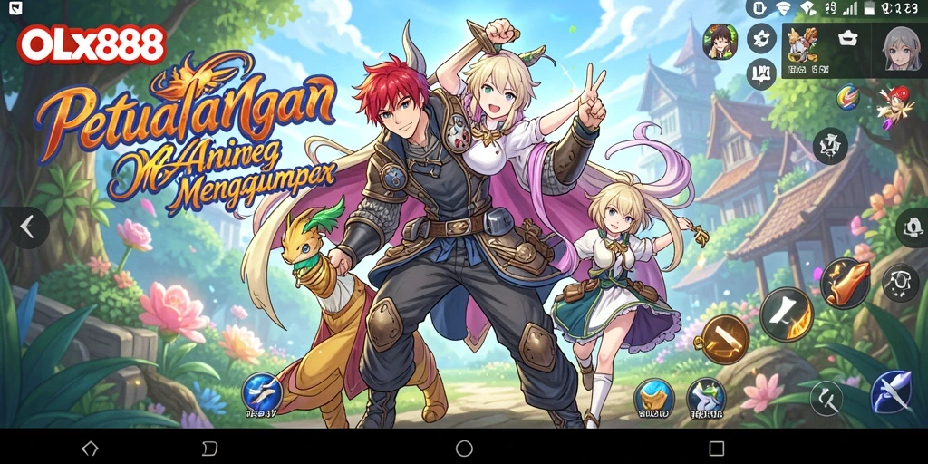 Tampilan gameplay OLX888 yang mengesankan dengan karakter Anime yang dinamis.