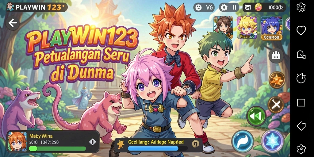 Tangkapan layar dari gameplay <strong>PLAYWIN123</strong> menampilkan pertempuran seru antar karakter anime.