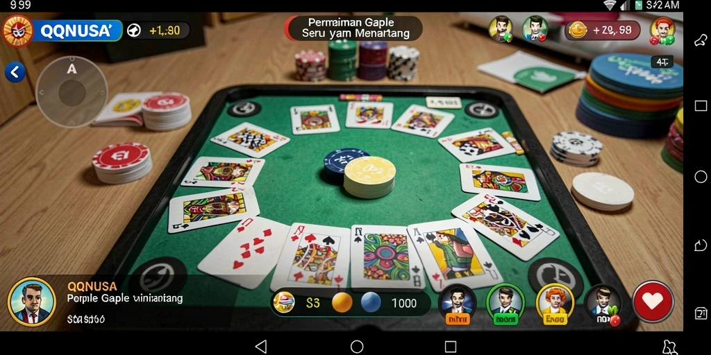 Screenshot utama QQNUSA menampilkan gameplay Gaple yang seru.