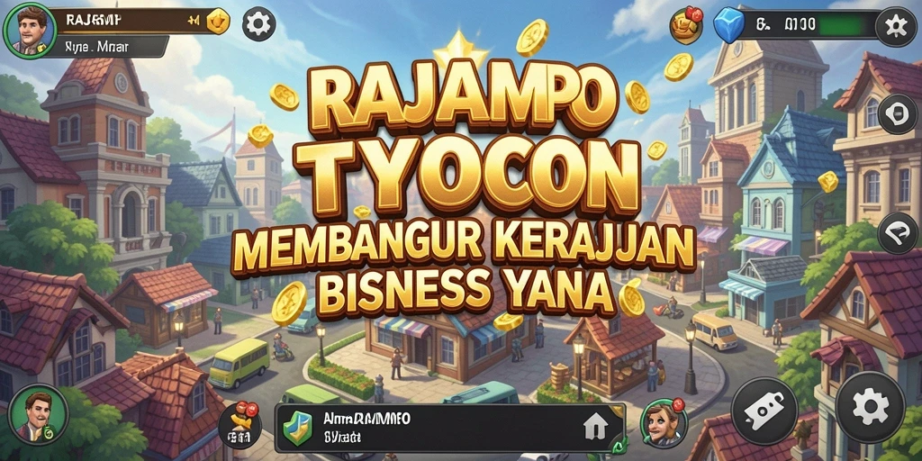 Screenshot gameplay RAJAMPO menampilkan aksi membangun kerajaan bisnis.